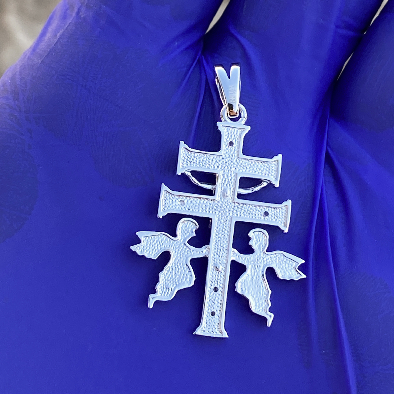 La Cruz De Caravaca Plata Cross Pendant Real Solid 925 Sterling Silver CZ 1.25″