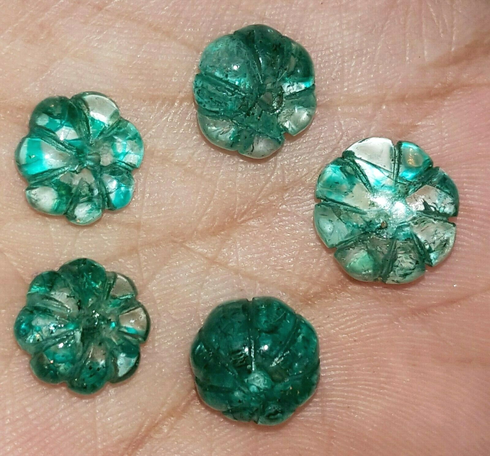 Natural Carving Emerald 40.55 Ct/ 5 Pcs Lot Loose Gemstones With Free Gift
