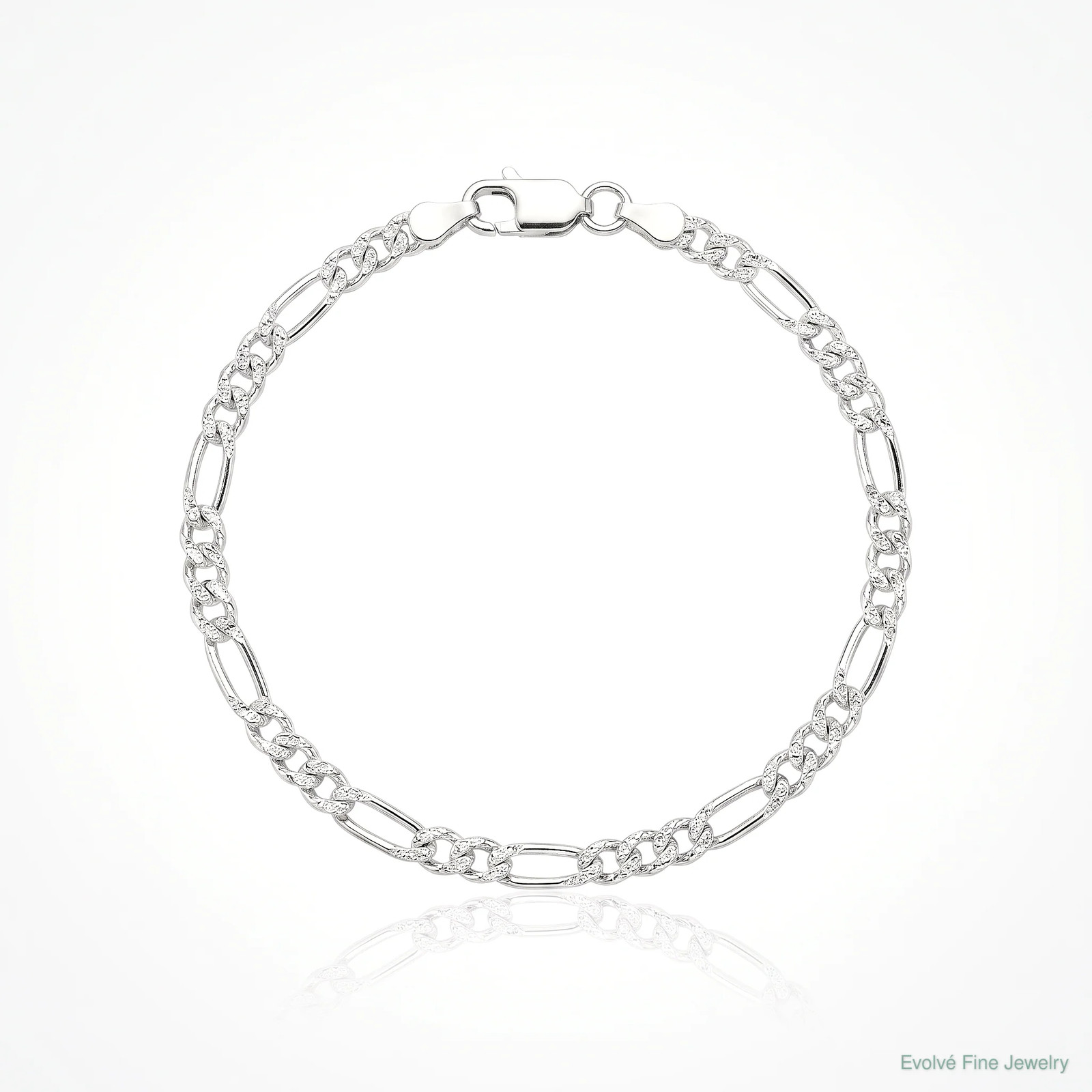 Sterling Silver Rhodium-Plated 3mm Pavé Flat Figaro Chain Bracelet 7″-8″
