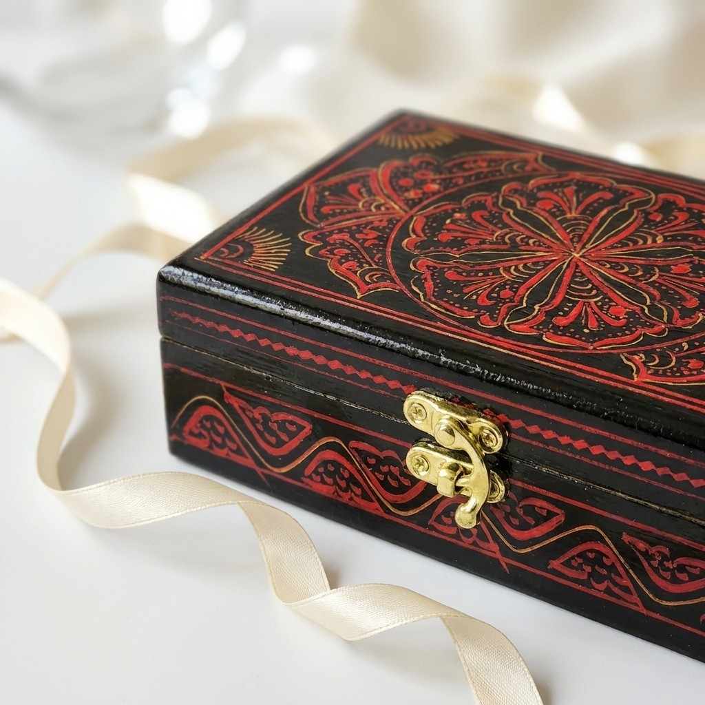 Handcrafted Wooden Gift Box with Exquisite Lacquer Artwork