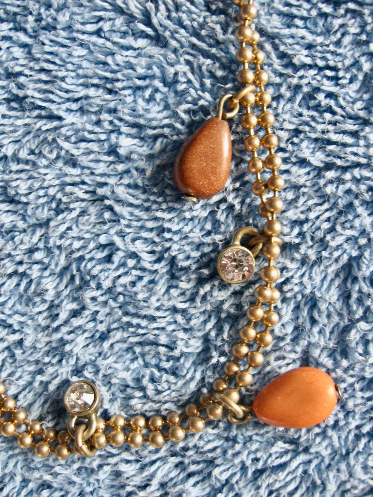 “T” Logo FLOATING 3 STRAND Orange Turquoise Beaded Necklace; Chain; Cord Lobster