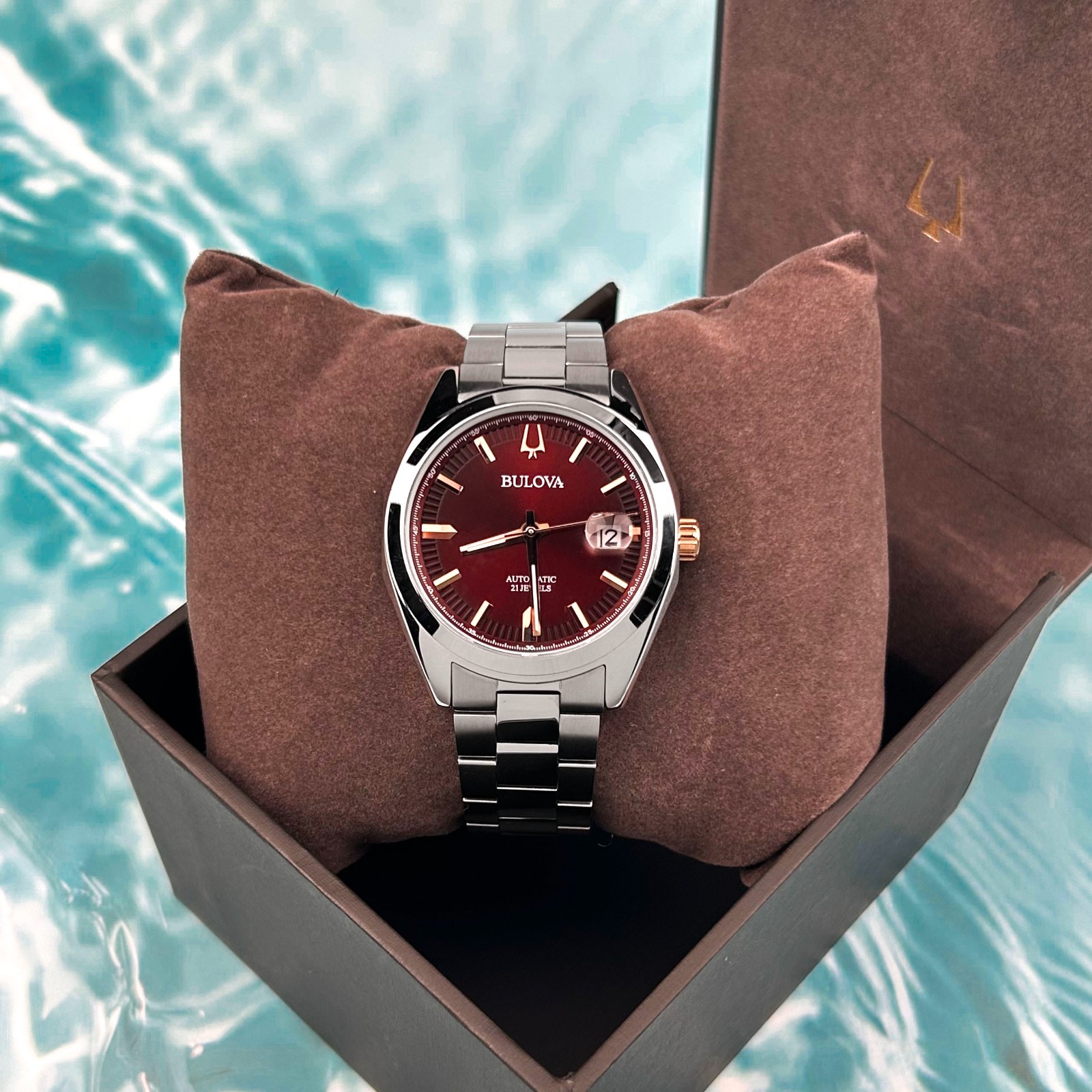 Bulova 98B422 Surveyor Automatic Red Dial Men’s Stainless Steel Watch 39MM