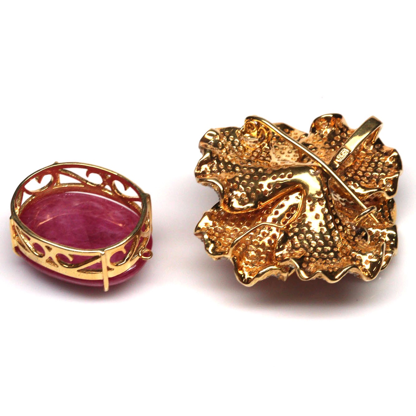 925 Sterling Silver 21 x 28 mm. Red Ruby, Sapphire & Zircon Brooch/Pendant