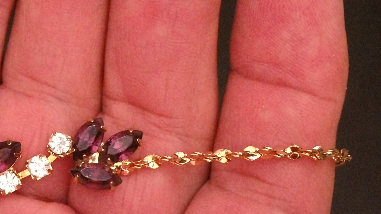Stunning 14K Yellow Gold Electroplated Faux Amethyst & Faux Diamond Necklace