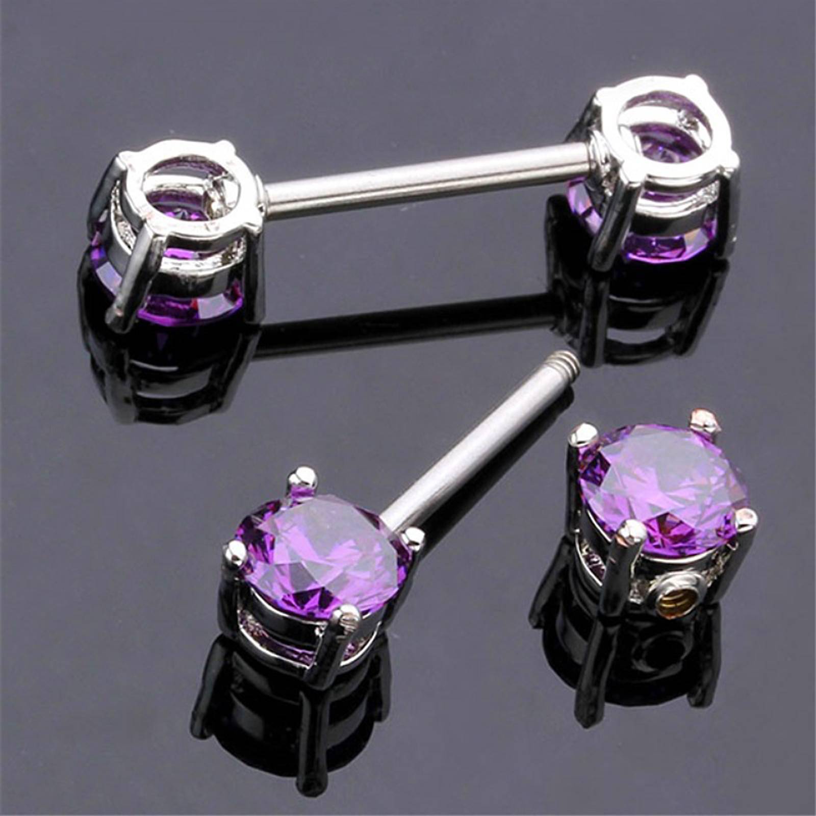 2pcs 14G Nipple Rings Tongue Rings Surgical Steel Straight Barbell CZ Piercing