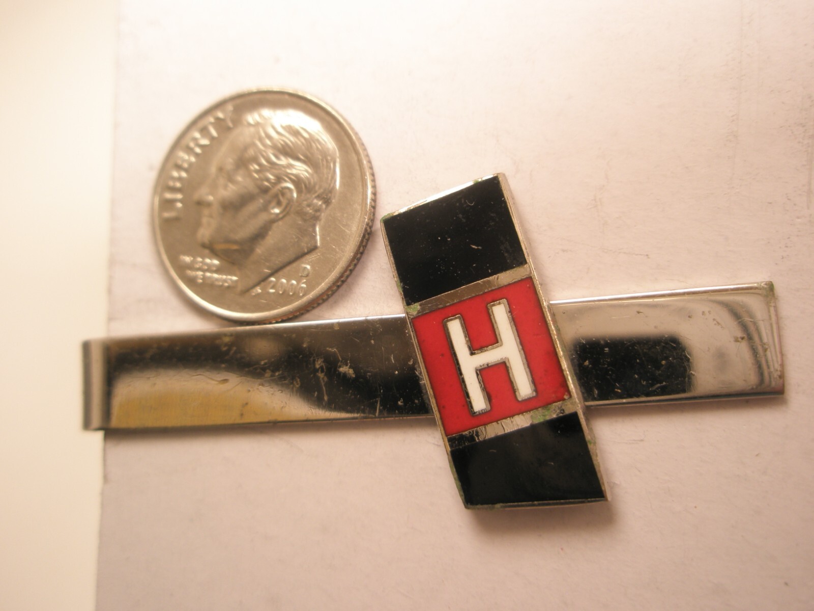 H Logo STERLING SILVER Vintage Advertising Tie Bar Clip line company railroad