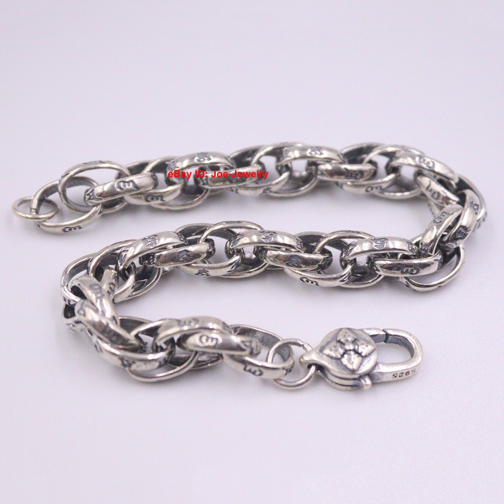Real 925 Sterling Silver Bracelet 8.5mm Siz-word Oval Link Men’s Chain 8.26″ L