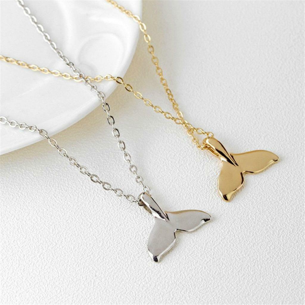 WHALE TAIL NECKLACE 17″ Chain Fish Nautical Beach Mermaid Gold Silver Color NEW