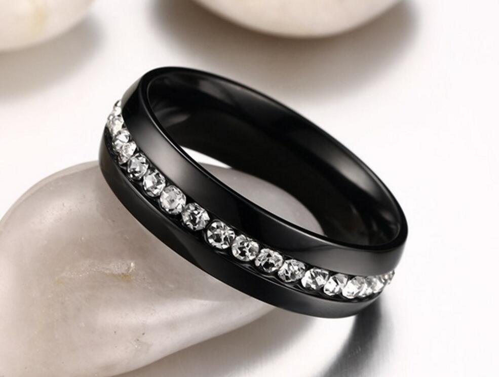 Black Stainless Steel 316L Stackable Cubic Zirconia Eternity Wedding Ring