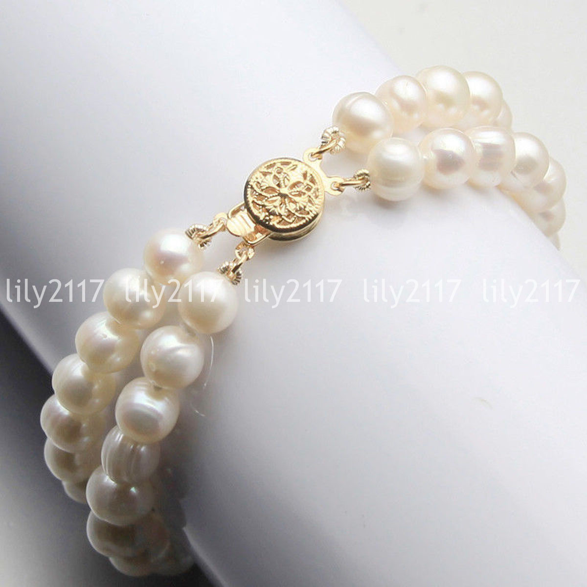 2 Rows Genuine Natural Freshwater Akoya Pearl Beads Bracelet 7.5″ 6-7/7-8/8-9mm
