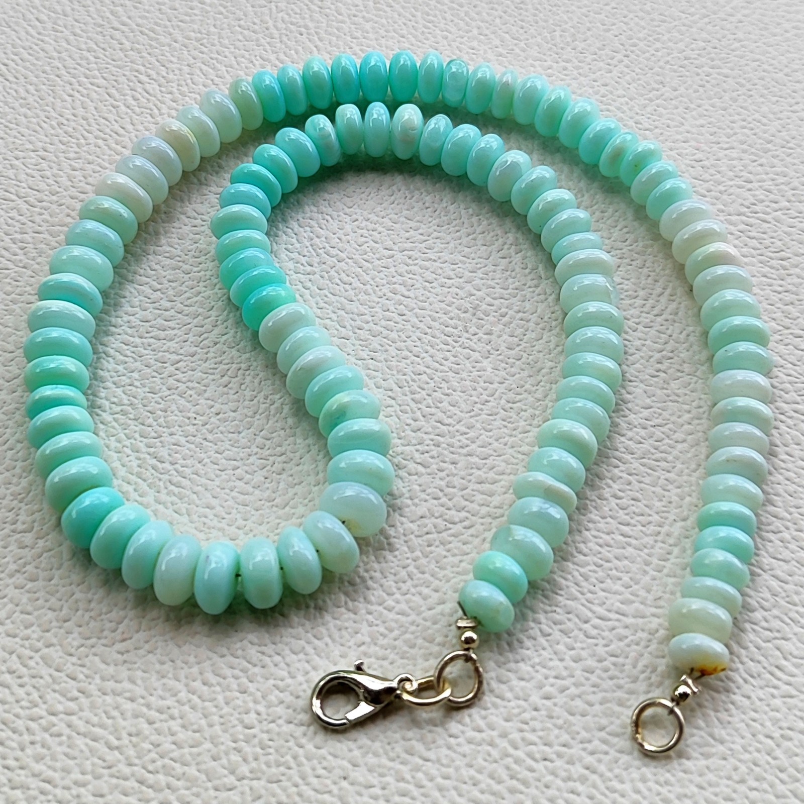 Peruvian Natural Blue Opal Smooth Rondelle Bead Gemstone Necklace 7-8mm 16.5″