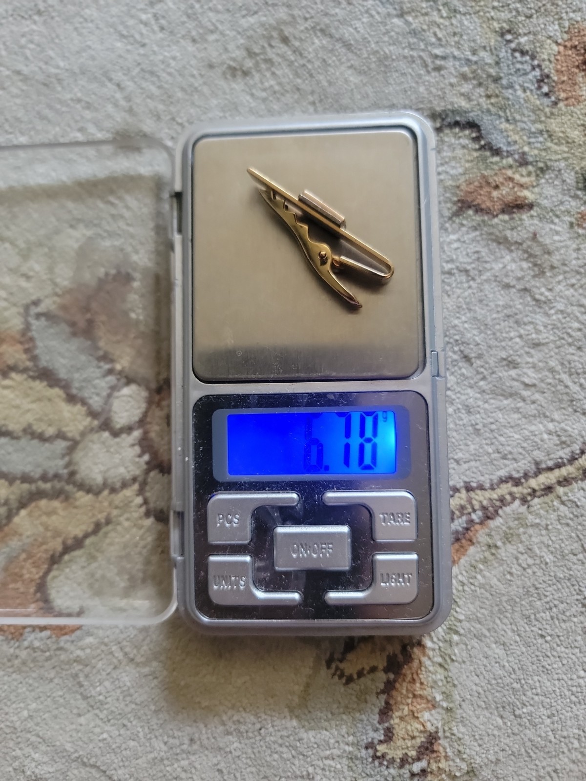 1.5″ Scott Neck Tie Bar 1/20 12K Gold Filled 10K Emblem & Diamond Front Plate