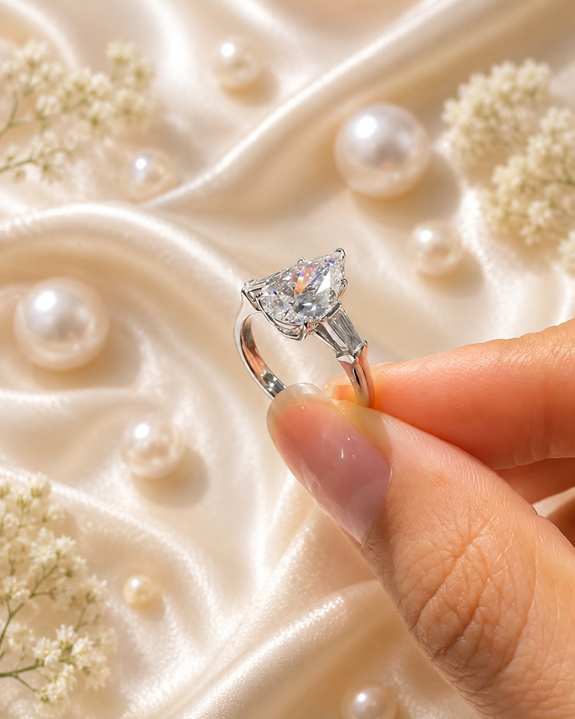 Sale ! 14k White Gold Diamond Engagement Ring IGI Lab Grown 5.80 Carat Pear Cut