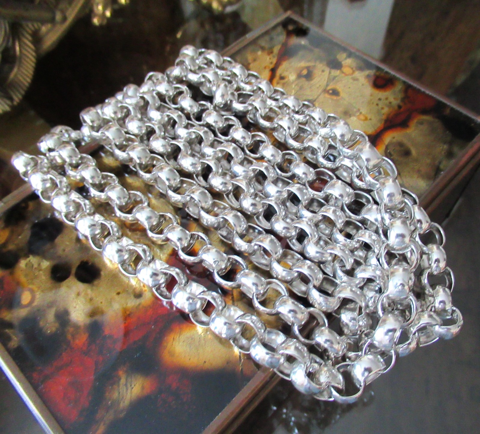 Vintage Sterling Silver Belcher Chain 50″ Continuous Necklace 105 Grams 925