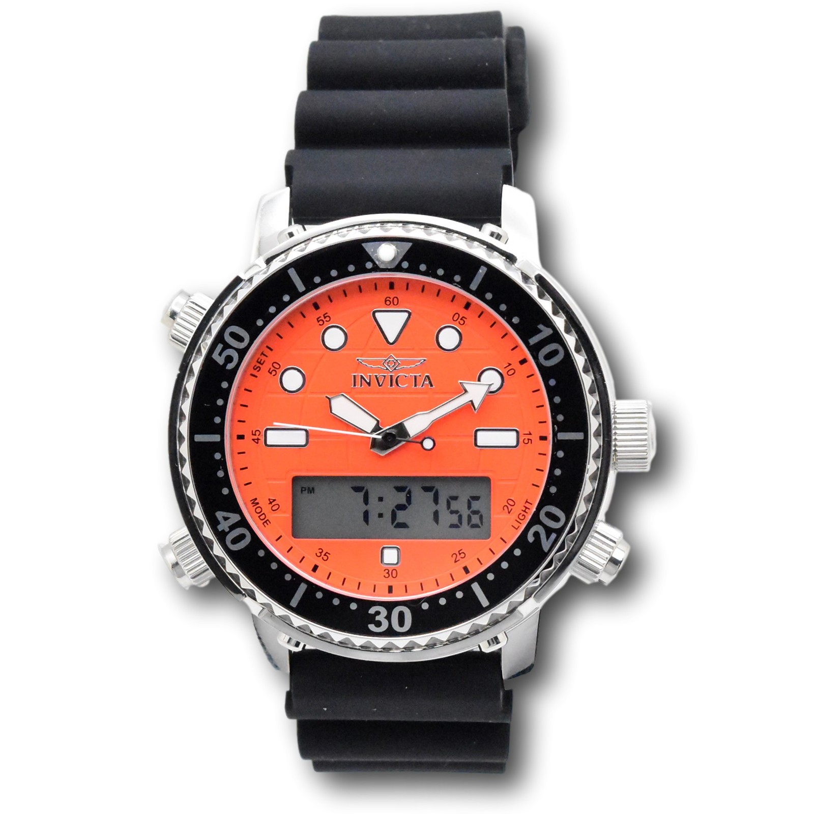 Invicta Pro Diver Men’s 46.5mm Orange Dual Time Digital Ana-Digi Watch 48368