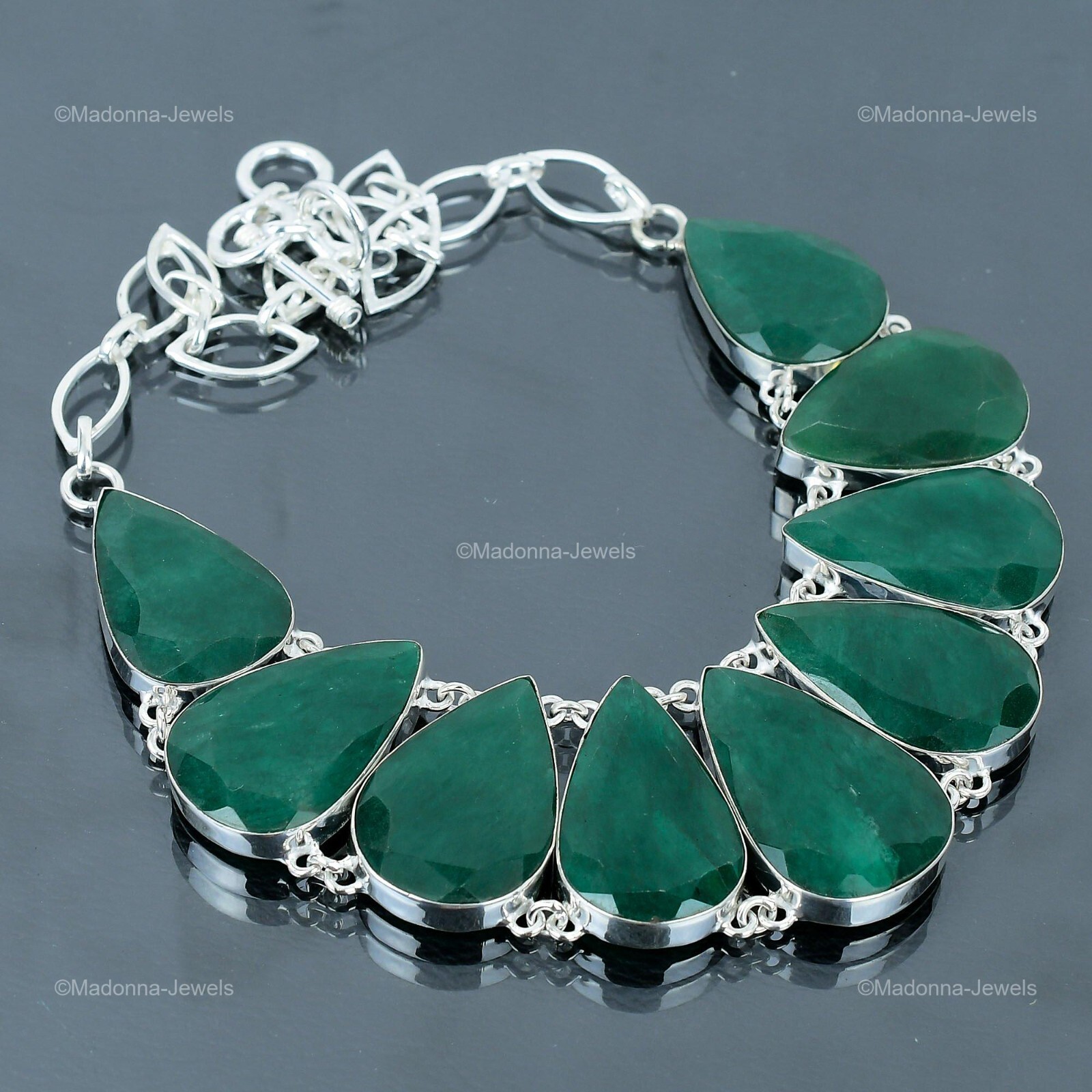 Mothers day Sale Natural Zambian Emrald 925 Sterling Silver Bezel Chain Necklace