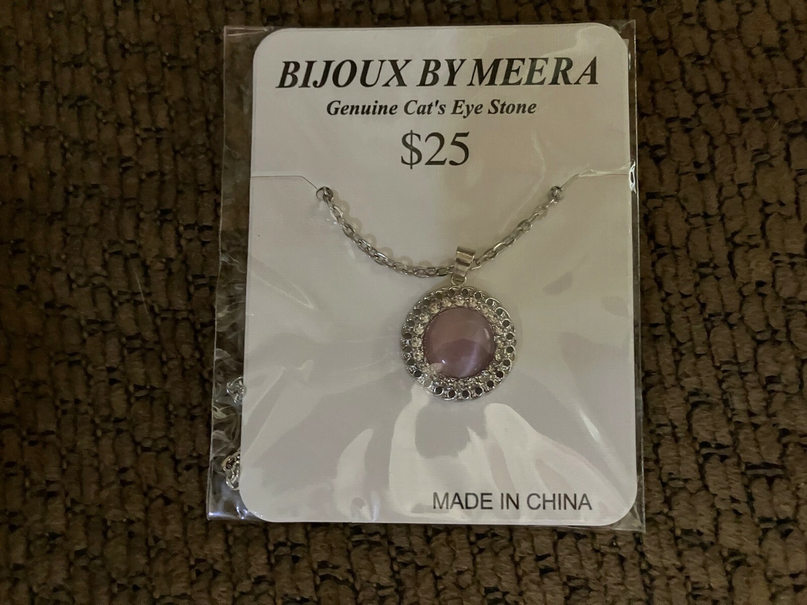 Cat’s Eye Stone Necklace Bijoux by Meera w/ 16 inch chain plus 2 inch extension