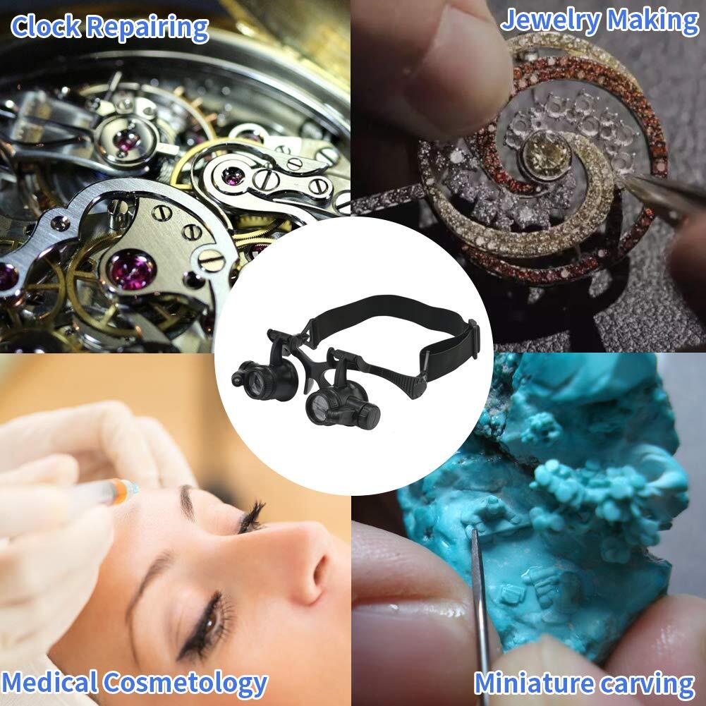 Double Eye Magnifier Loupe Glasses Hands Free With LED Light Magnifying Glasses