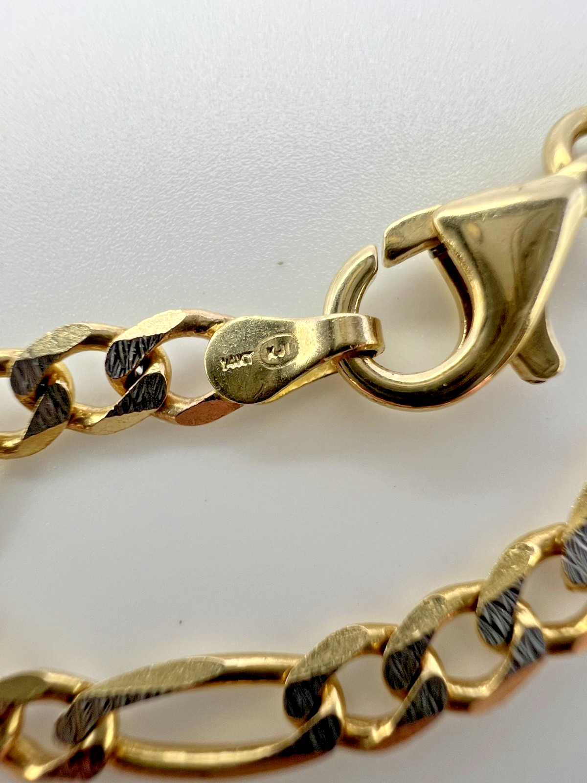 14k Solid Gold Two Tone Diamond Cut Figaro Chain 20in. 12.20g