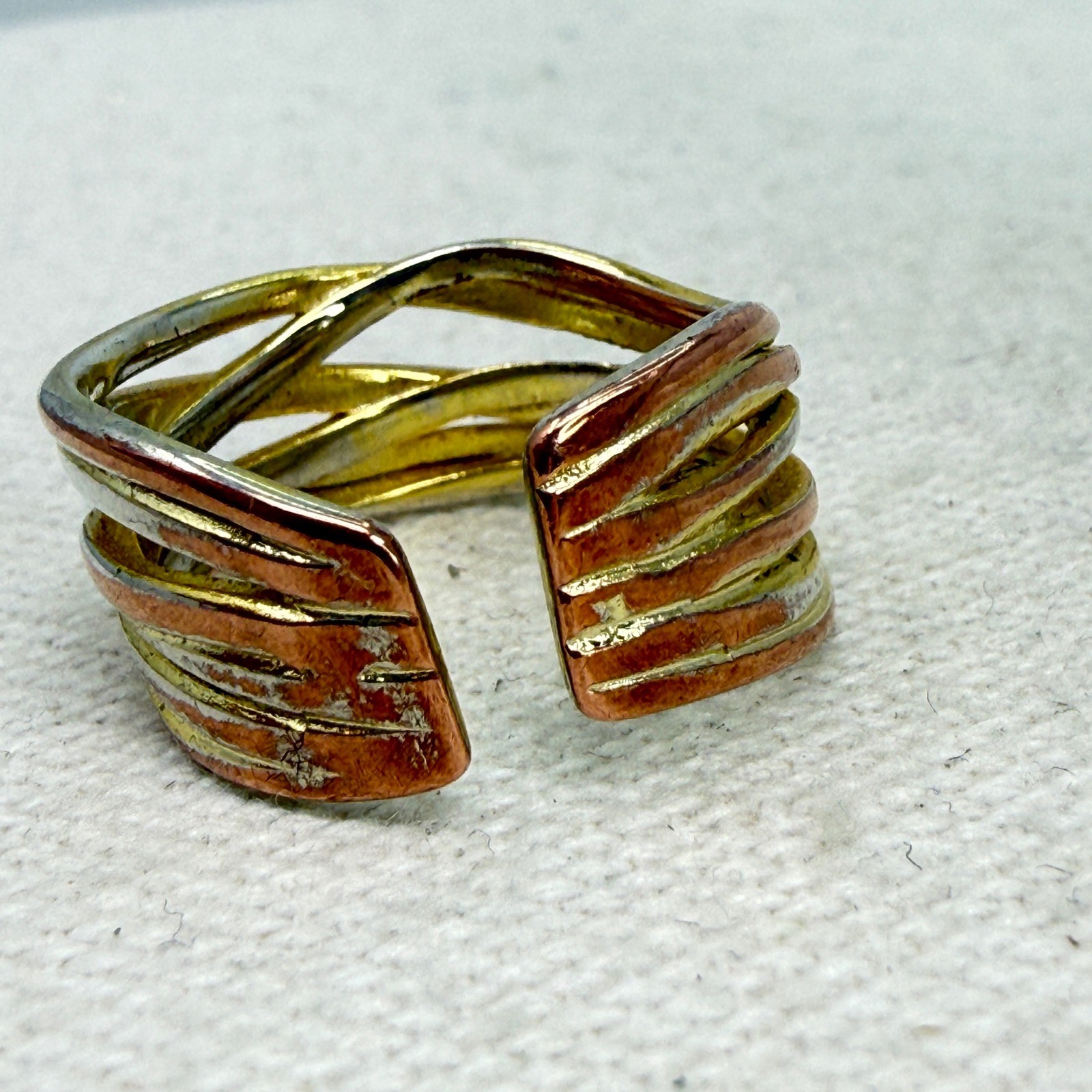 Sterling Silver Tri Color Multi Band Adjustable Wrap Ring Mixed Metal Modernist
