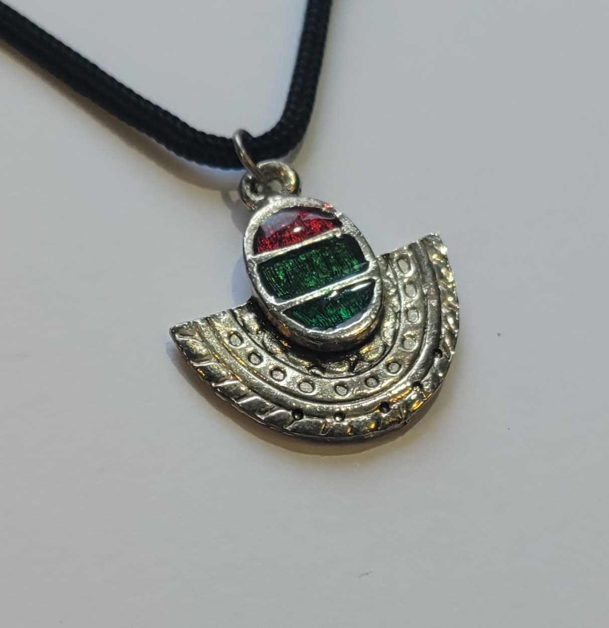 Southwestern Silver Plated Crescent Red Green Blue Enamel Pendant 18in Necklace