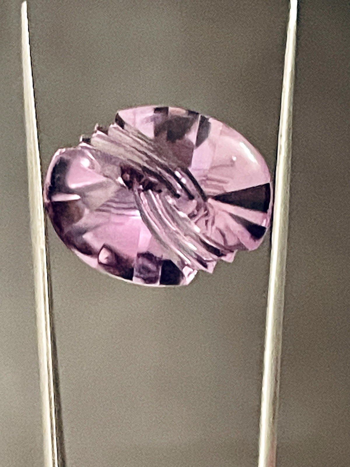 Beautiful Rose de France Quartz Gemstone,Special Laser Cut,11.75cts,19.5X15.2 mm