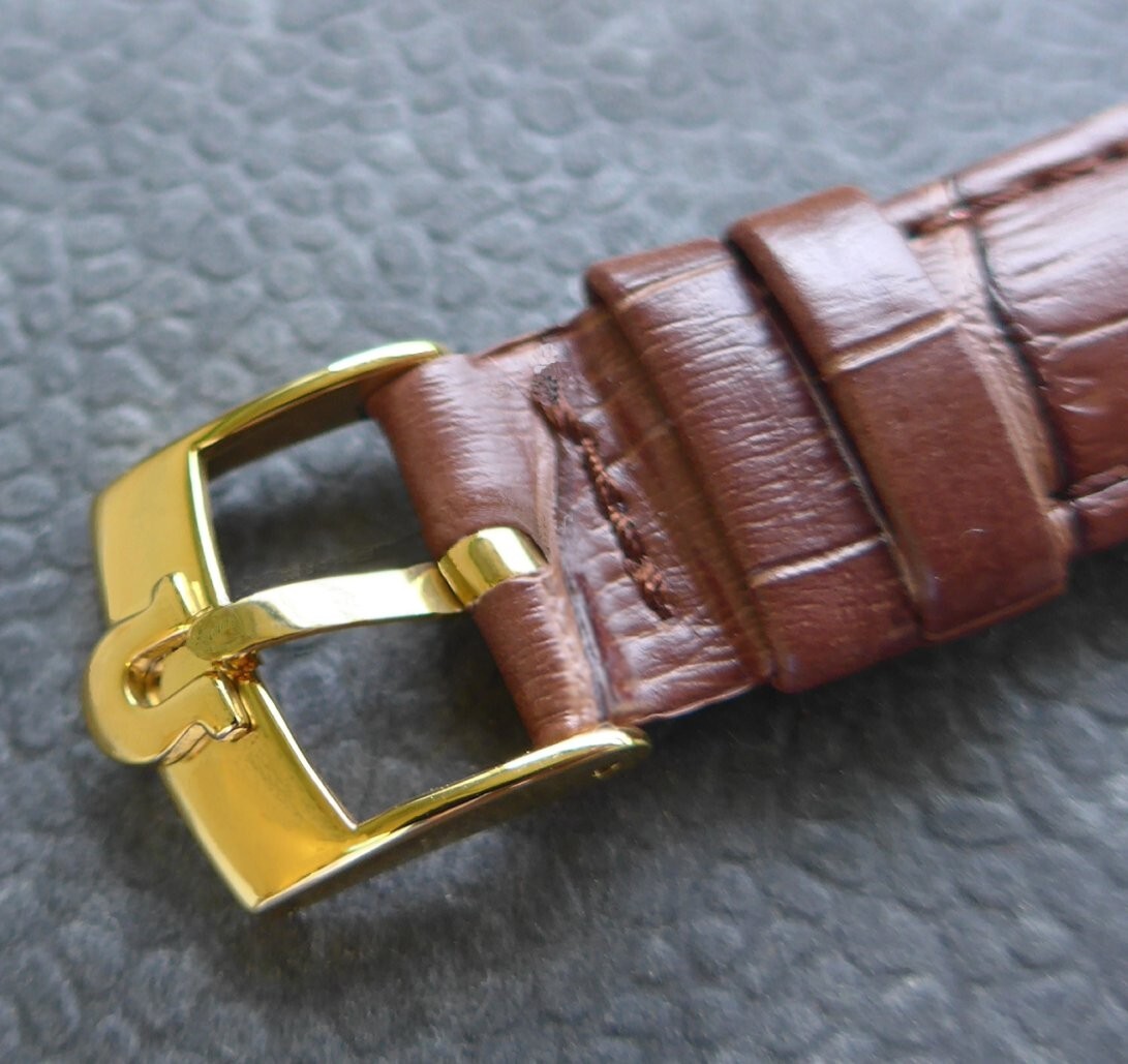 OMEGA goldplated Pin Buckle (NOS) with 0 23/32in Quality-leath., brown