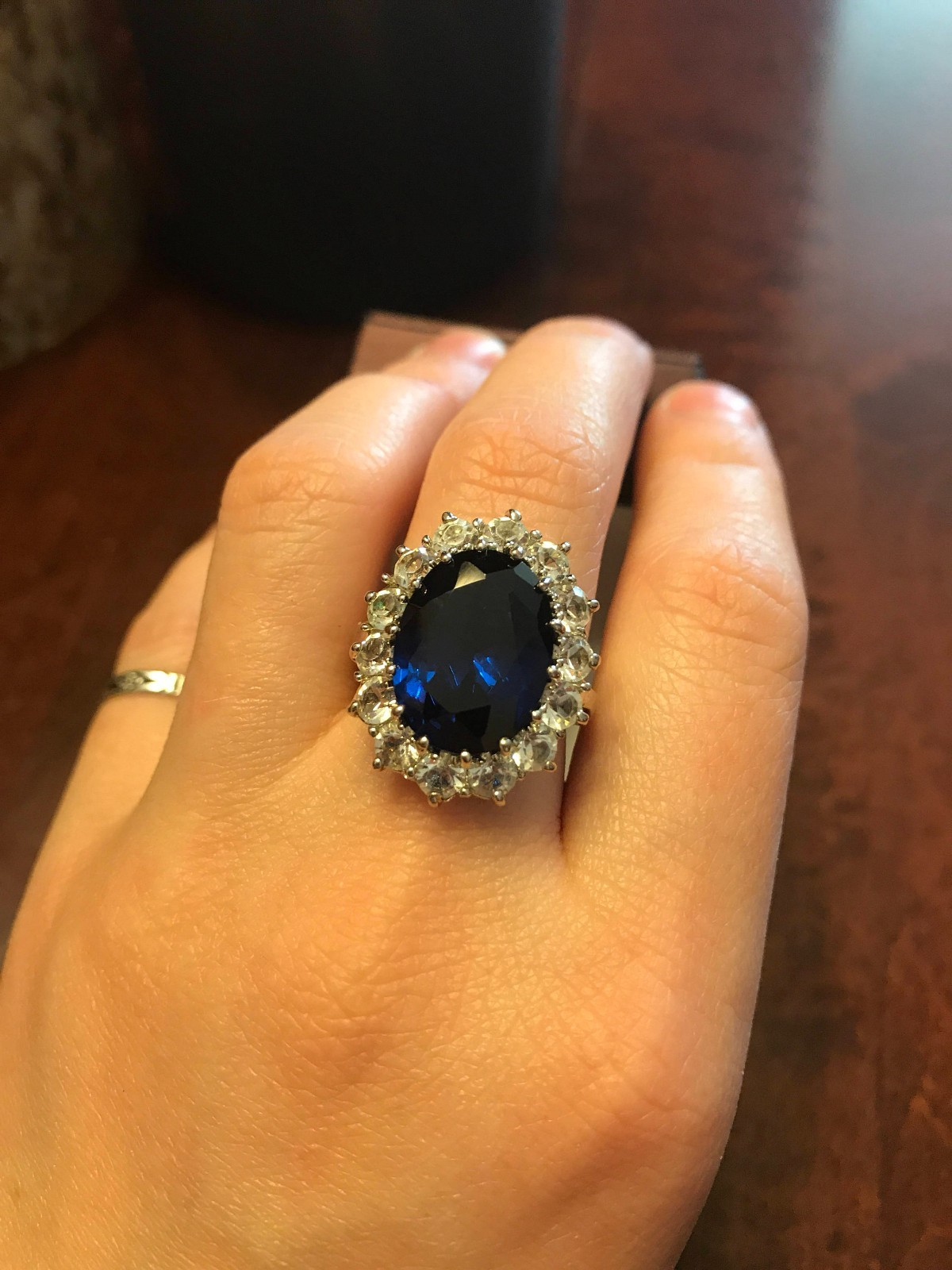 8Ct Oval Cut Natural Sapphire Diamond Engagement Ring 14K White Gold Halo Size 7