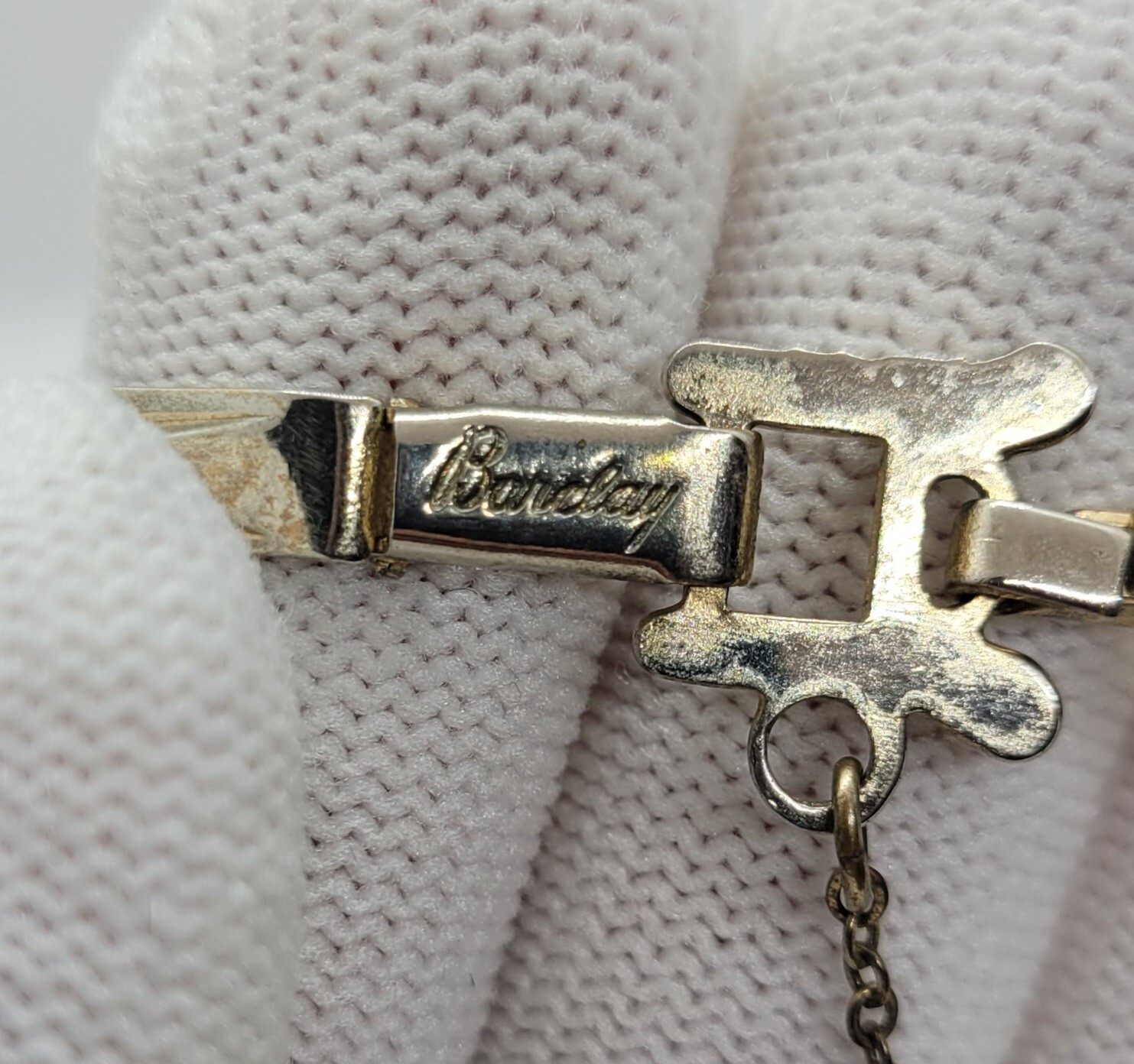 Vintage Barclay Bracelet Gold Tone Blue Teardrop Rhinestones with Safety Chain