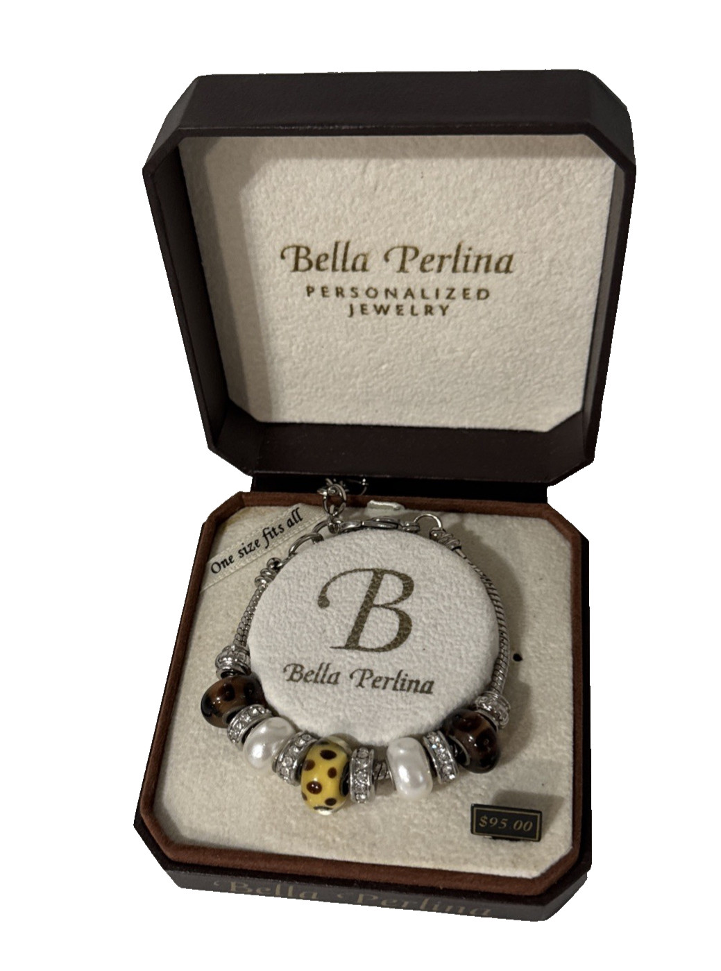 Bella Perlina Personalized Bracelet OSFA Charm Beads Jewelry NIB Gift Gorgeous