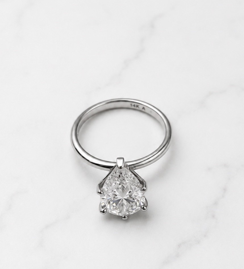 14K White Gold Pear Diamond Prong Set Engagement Ring Size 6 Signed