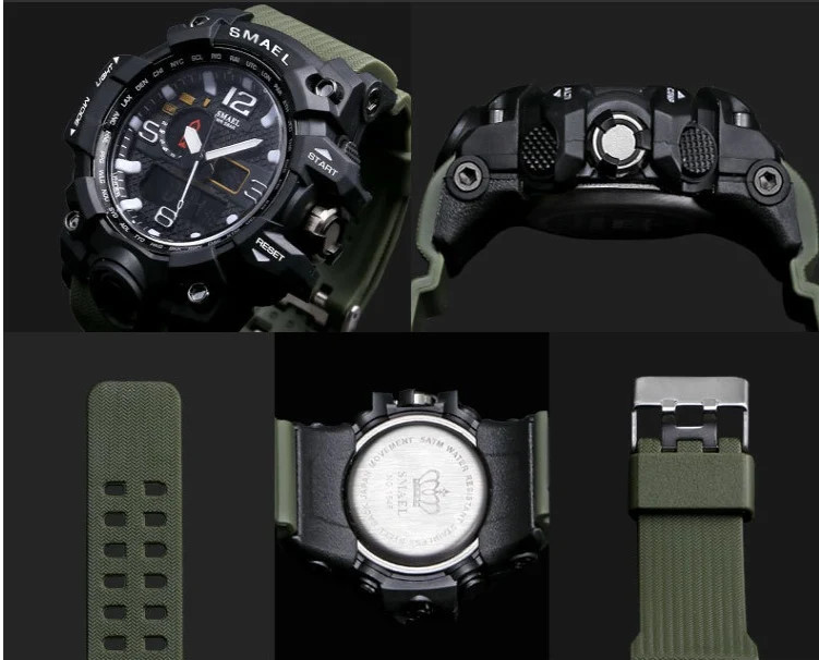 Electronic Watch For Men Large Dial GMT Chronograph Alarm Calendar 24 Hour