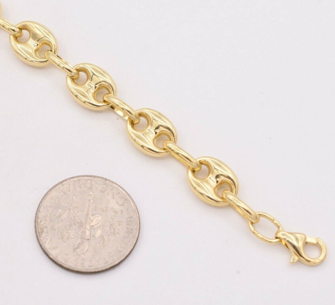 7.5mm Puffed Mariner Anchor Link Chain Bracelet Real 10K Yellow Gold