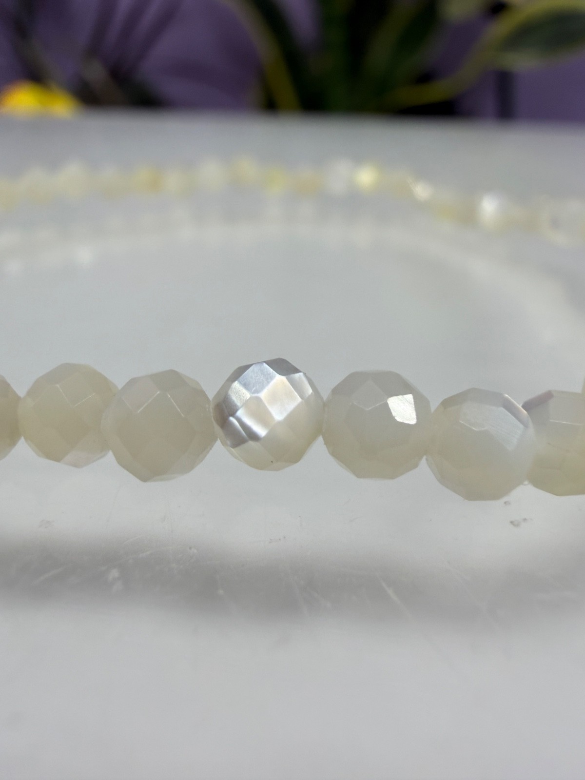 Wholesale 6 Pcs 4mm Faceted Mother of Pearl Stretch Bracelet 7.5″
