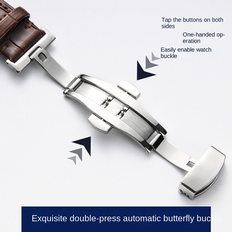 Genuine Leather Watch Strap Butterfly Clasp Wristbands Watch Accessories 12-24mm