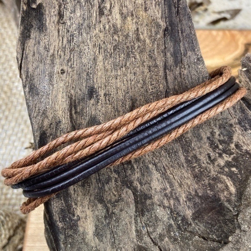 Mens Bracelets Bundle Adjustable Faux Leather & Hemp Onyx Stone Beads