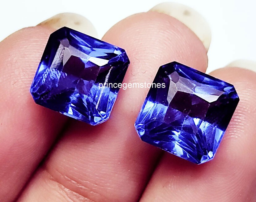 Loose Gemstone Natural Tanzanite Square Shape 8 to 10 Ct Pair Certified P236