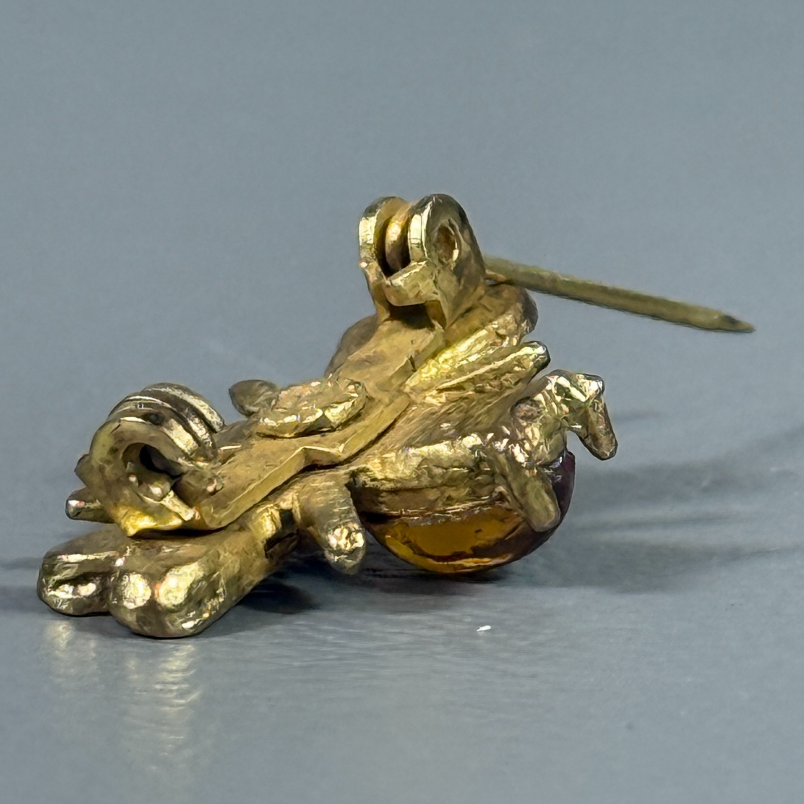 Vintage Bumble Bee Gold Tone Yellow Gemstone Brooch Pin Bug Insect 1″ 4.38gram