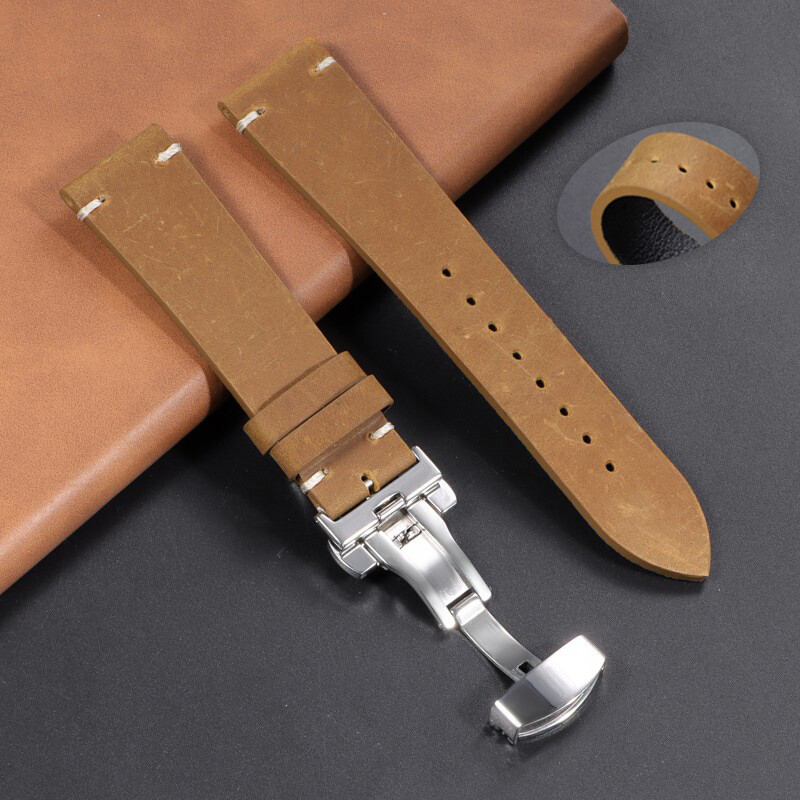 High Quality Genuine Leather Watch Strap Butterfly Buckle Band 18/20/22/24mm