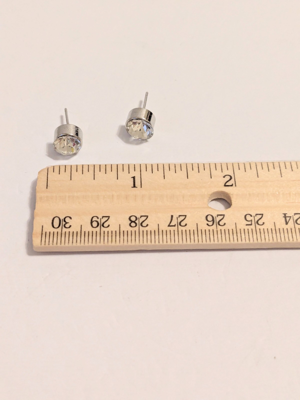 Silver Tone Faceted Glass Round Stud Earrings. Minimalist. Modern. 1/4″.