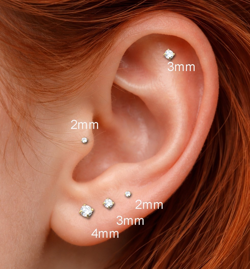 Gold PVD Flat Back Stud Earrings Cartilage Stud Tragus Ring Rings Clear BioFlex