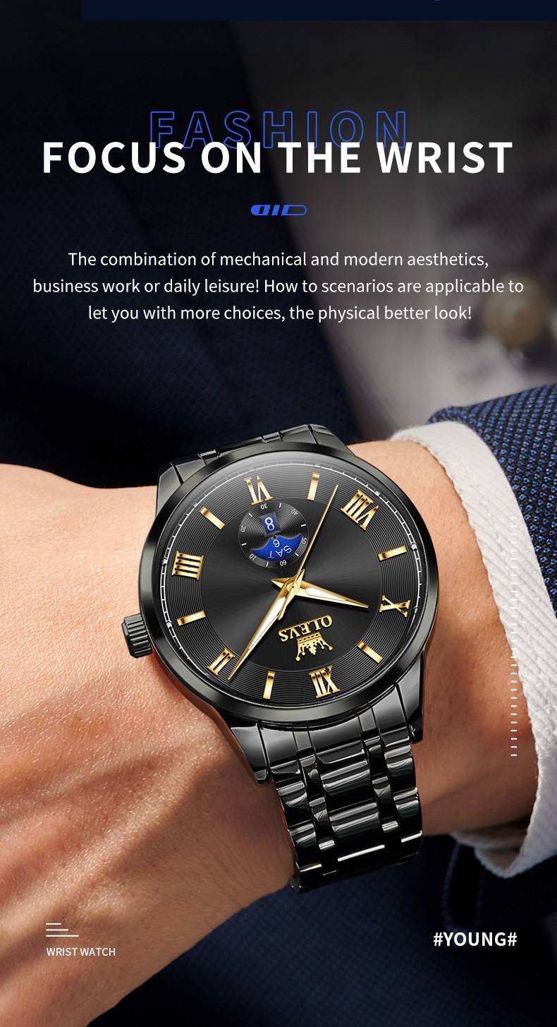 OLEVS Japan Movement Luxury Classics Male Gift Rhinestone Quartz Wristwatch 3638