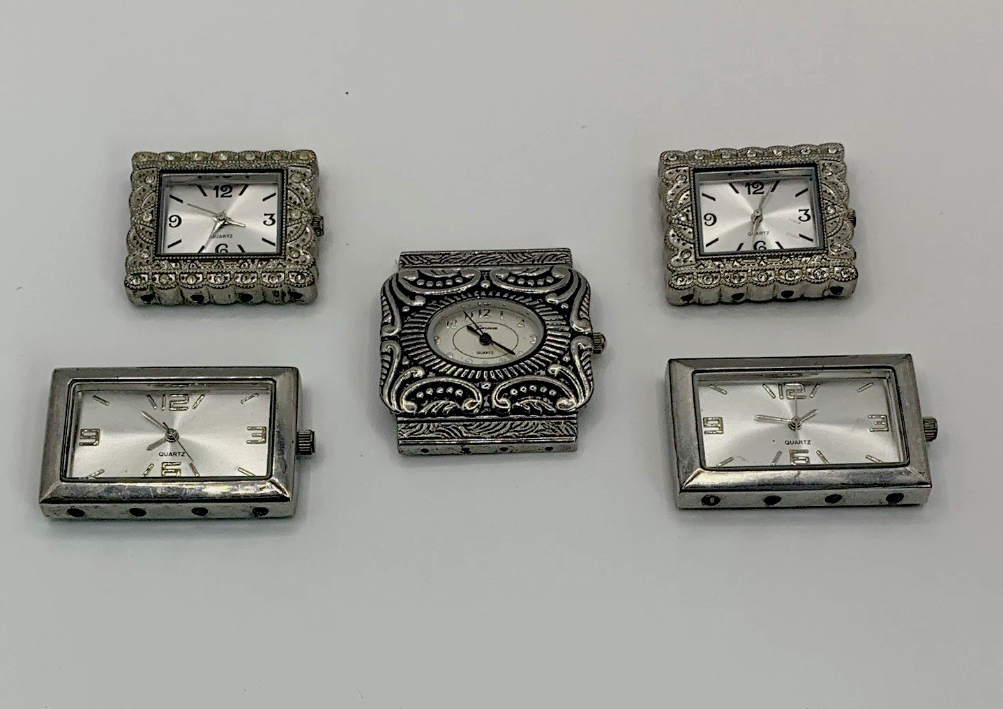 Geneva Lot of 5 Women’s Silver Clip Quartz Watches 24-27.9mm Rectangle