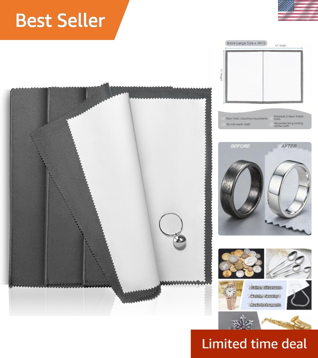 X-Large 3-Piece Silver Cleaning Cloth Set – Non-Washable & Durable Jewelry Care