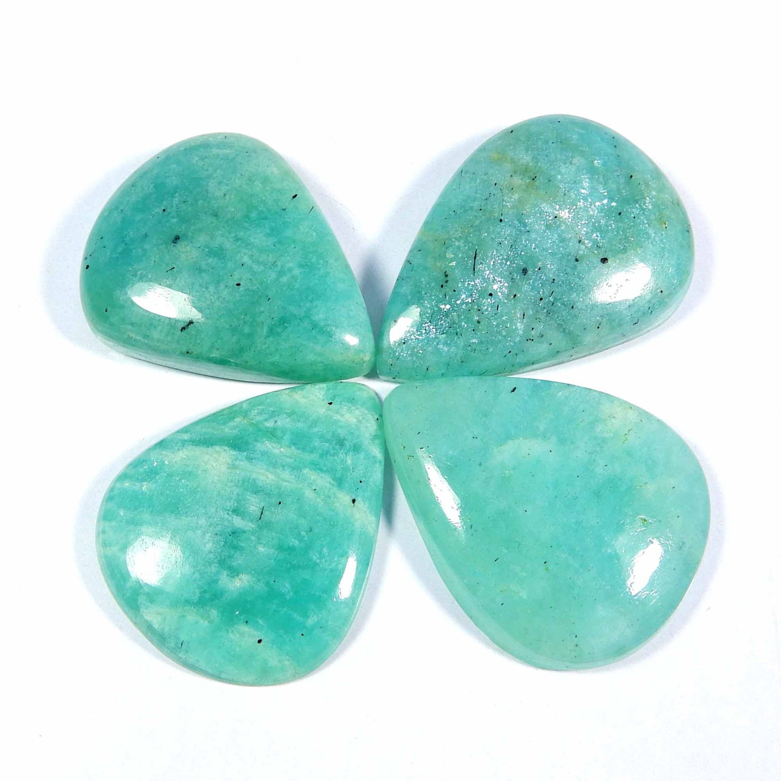 Natural Green Amazonite Gemstone Cabochon Lot 4 Pcs 25-29 mm Pear Shape #10881