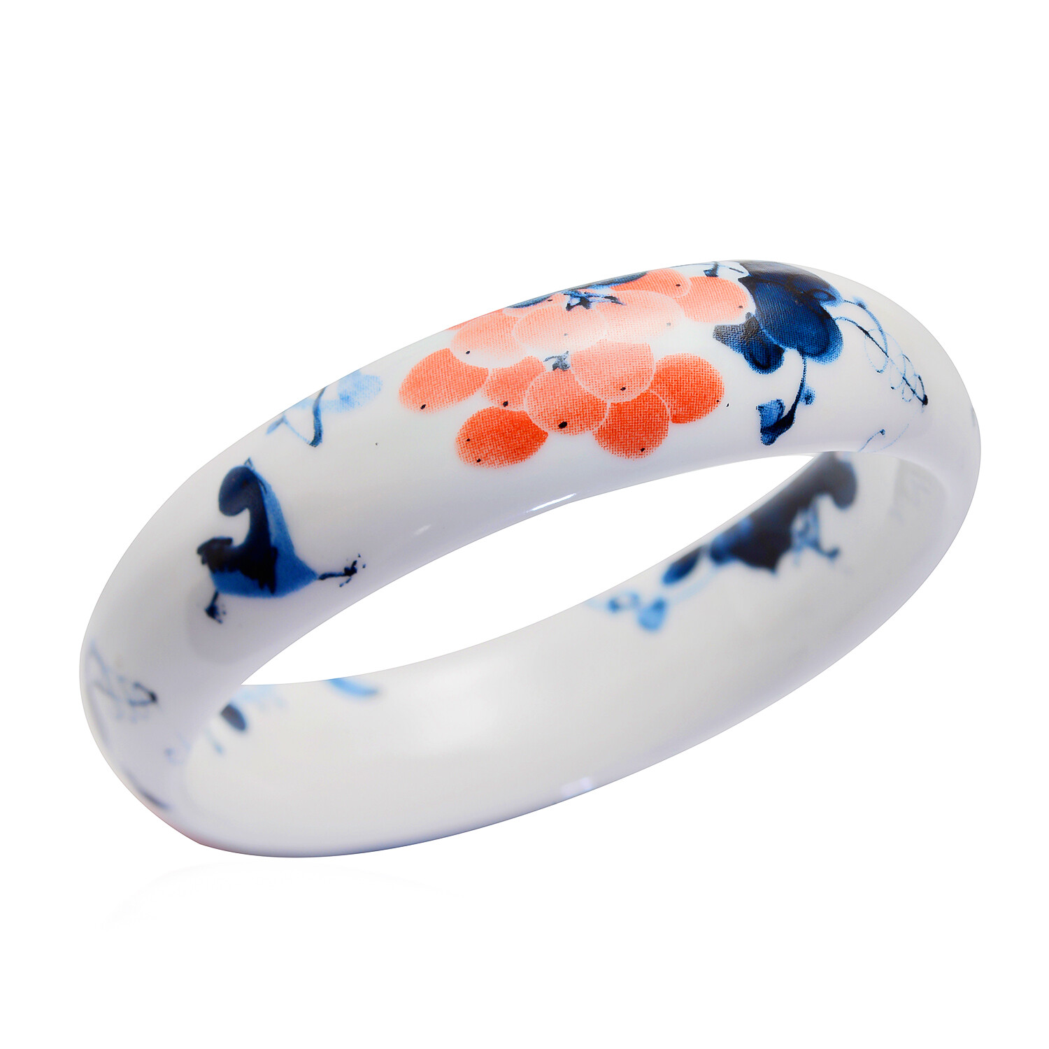 Ceramic Grape Safflower Pattern Bangle Bracelet (8.25 In)