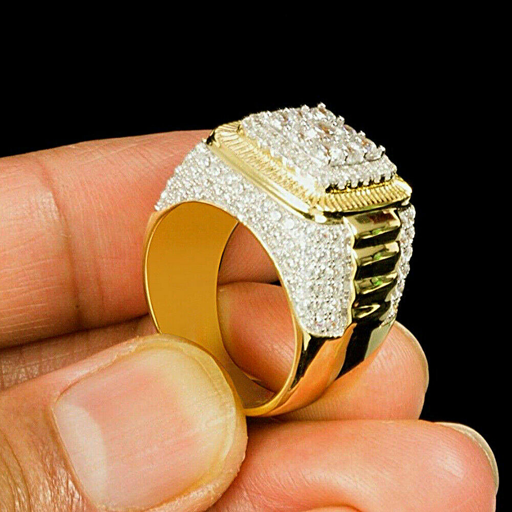 2Ct Round Cut Simulated Diamond Men’s Pinky Ring Band 925 Silver Gold Plated