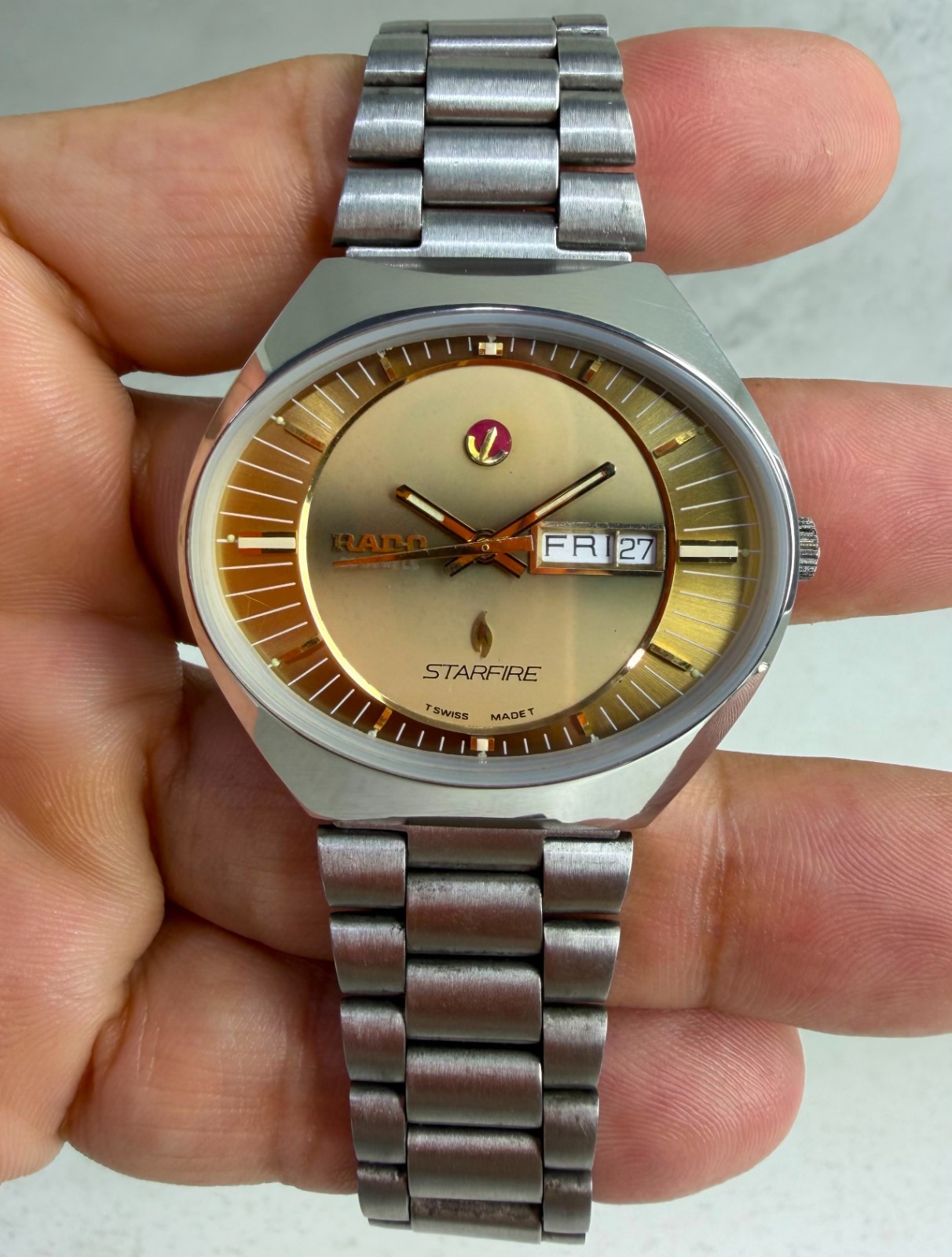 Vintage RADO Starfire Day Date Automatic 25 Jewels Swiss Men’s Watch 5300H