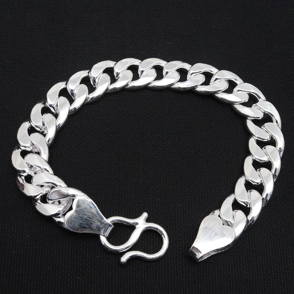 New Pure 999 Fine Silver Bracelet 12mm Curb Link Chain 21cm/8.26inch Men Women