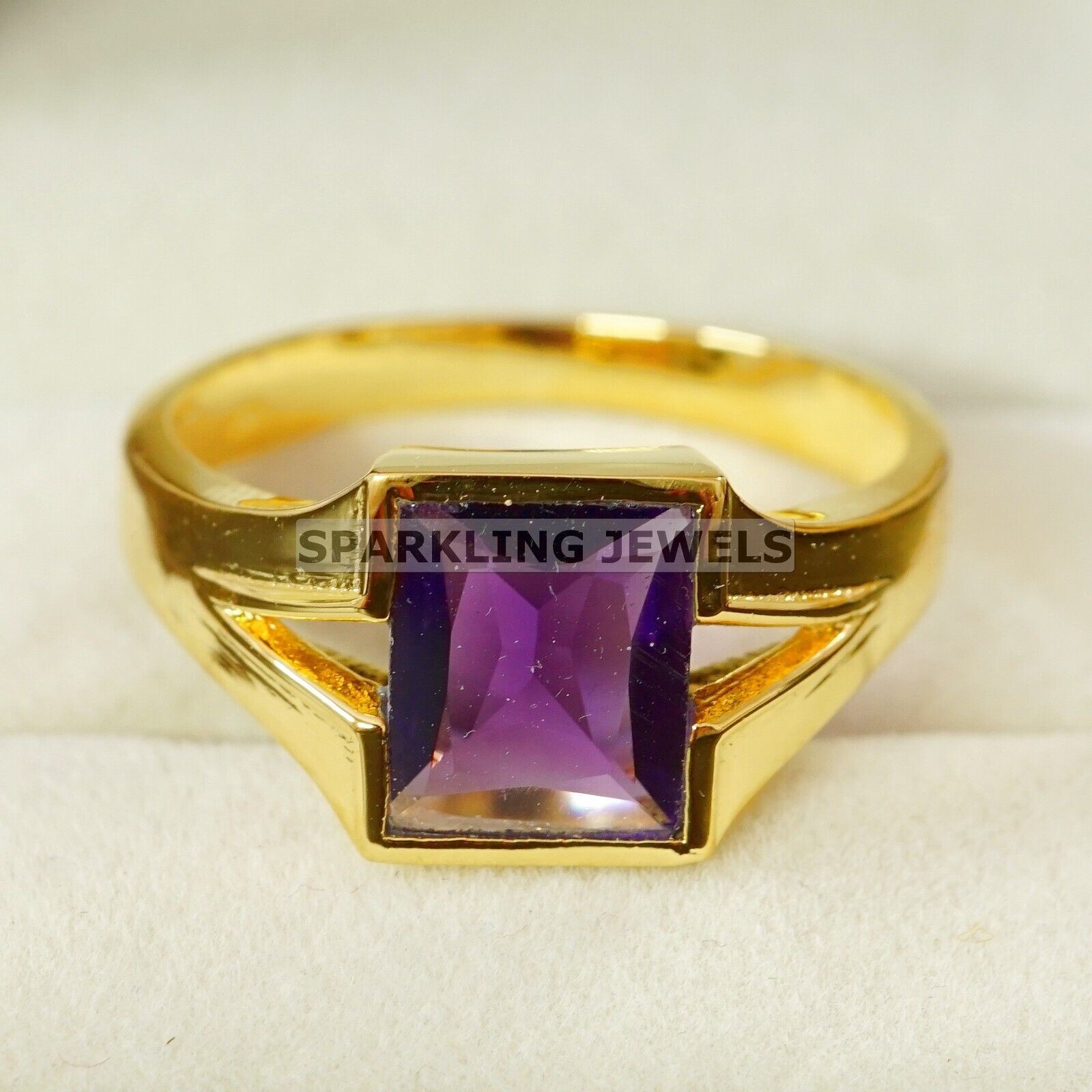 Calibrated Amethyst Baguette Cut With 14k Solid Gold Ring For Men #B484